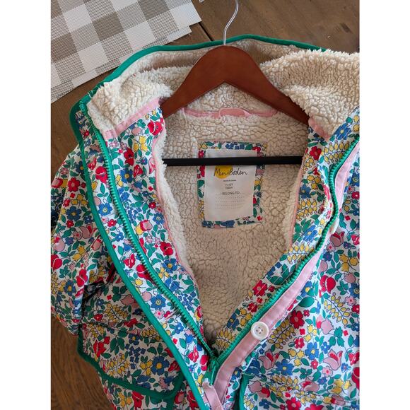 Mini Boden Floral Sherpa Lined Anorak with Hood Sz 11-12 - Picture 3 of 3